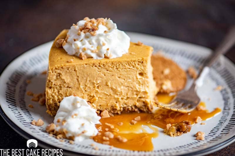 slice of pumpkin cheesecake on a plate