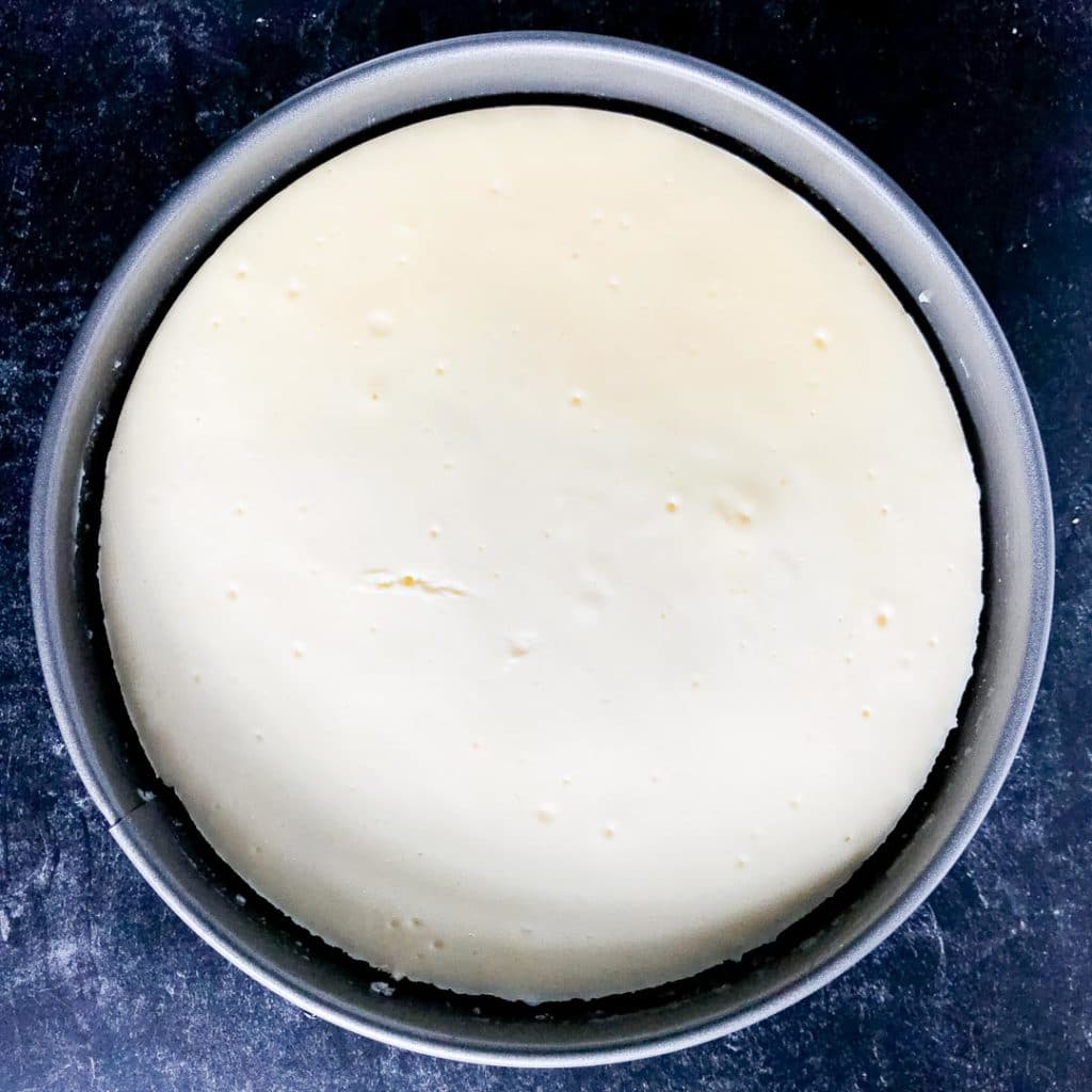 overhead shot of cheesecake in springform pan