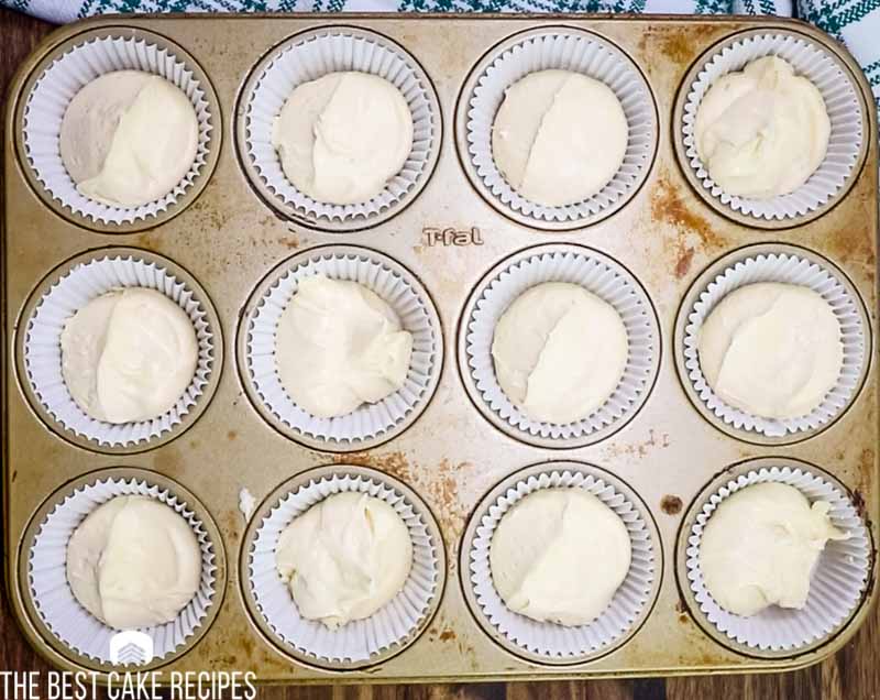 unbaked cupcakes in a pan
