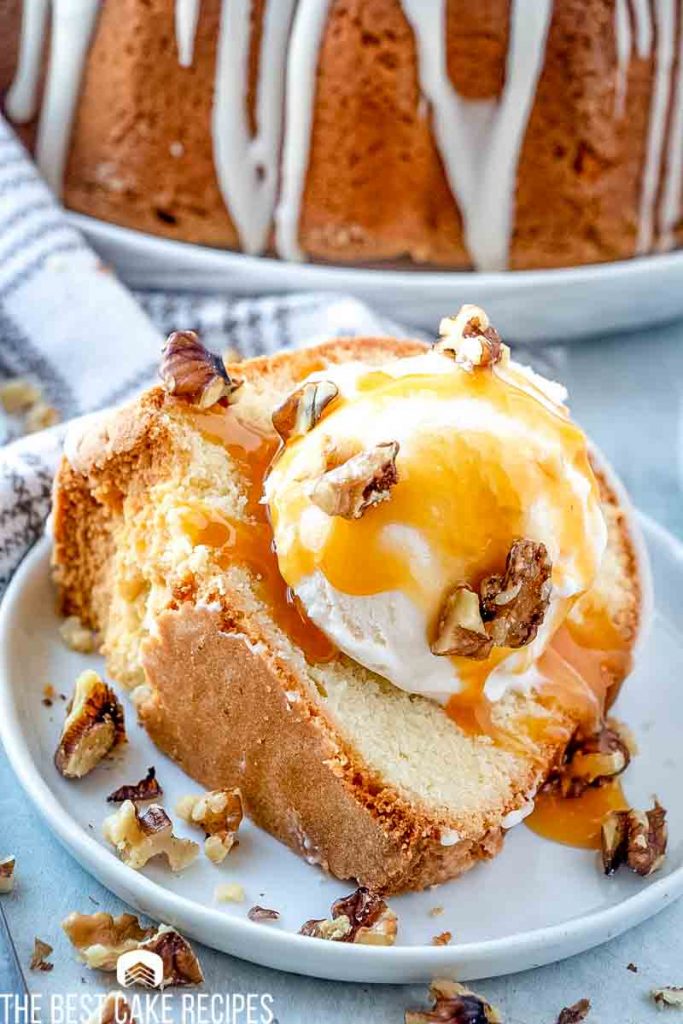 French Vanilla Butternut Pound Cake with caramel topping