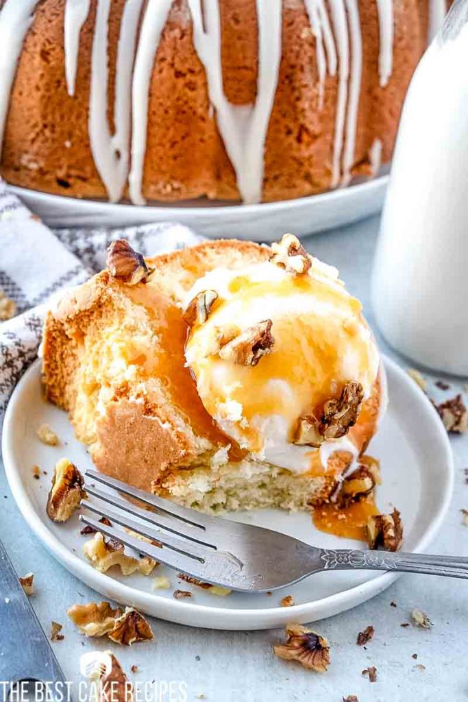 French Vanilla Butternut Pound Cake with ice cream and one bite missing
