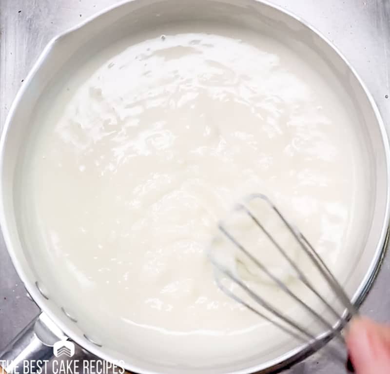 making cooked flour frosting in saucepan