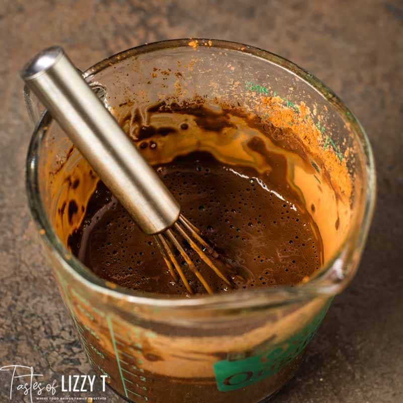 chocolate and water in measuring cup