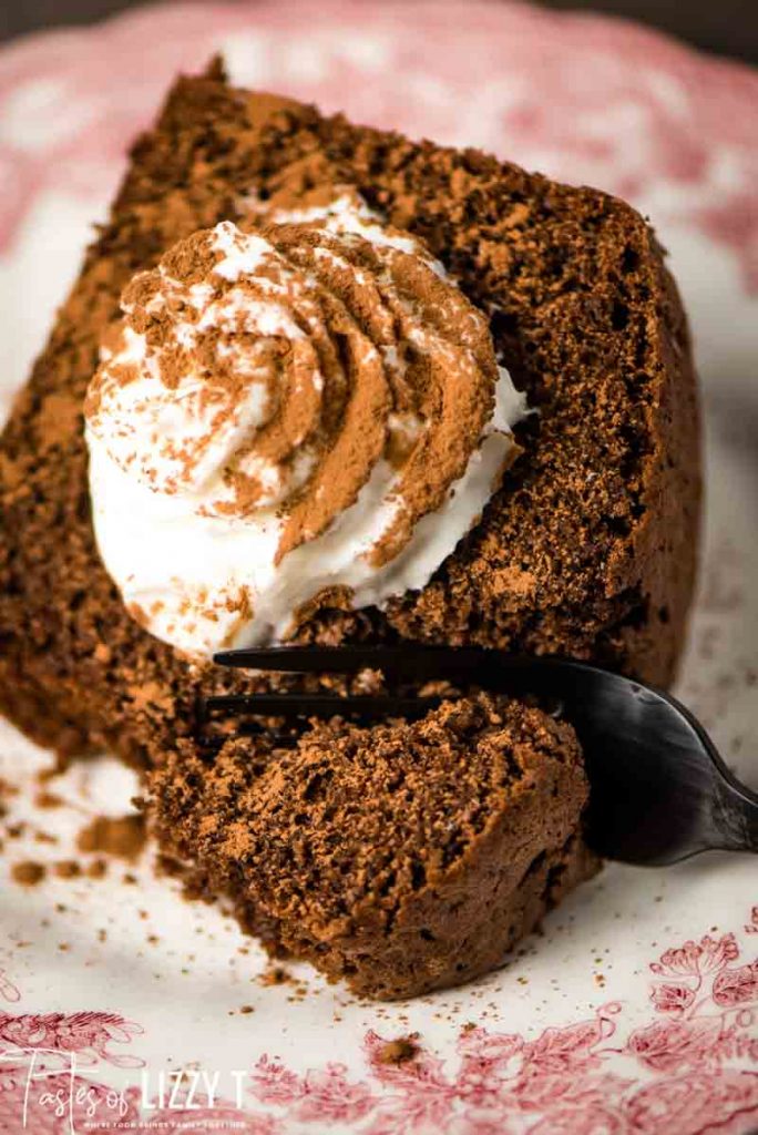 Whole Wheat Chocolate Chiffon Cake with fork