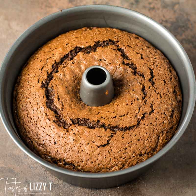 chocolate chiffon cake in a tube pan