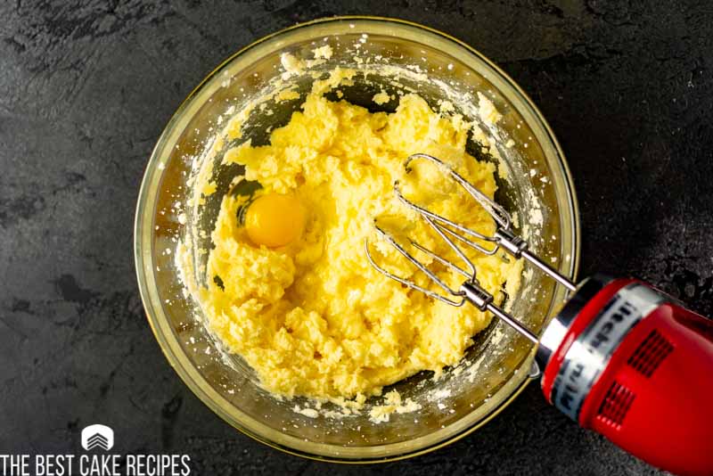 creamed butter and sugar and egg in a bowl