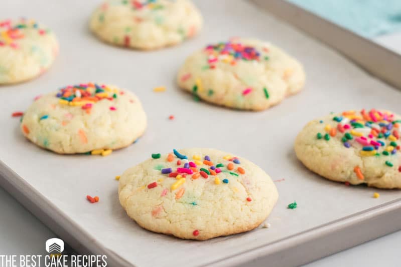 funfetti cookies on a baking pan
