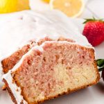 slices of glazed strawberry loaf cake