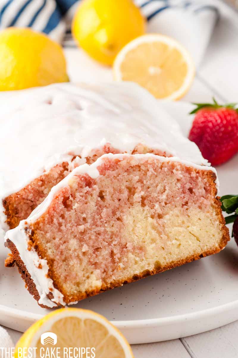 slices of glazed strawberry loaf cake