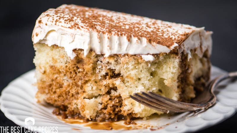 coffee poke cake with cream frosting