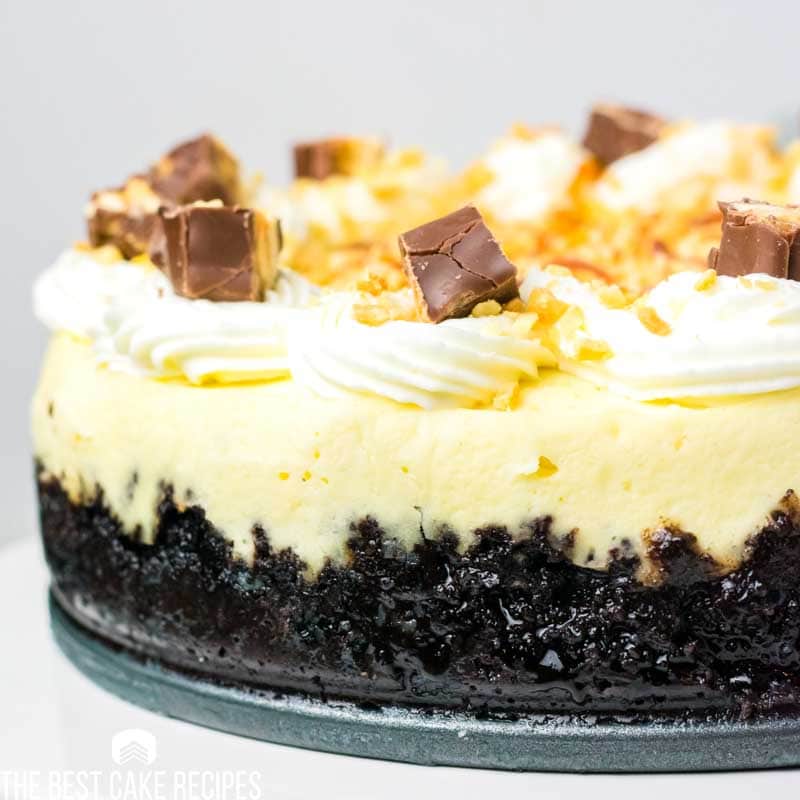 creamy cheesecake with oreo crust and snickers