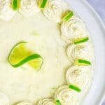 overhead view of a key lime cake