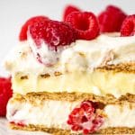 raspberry lemon refrigerator cake close up