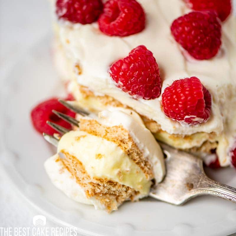 icebox cake with bite on a fork