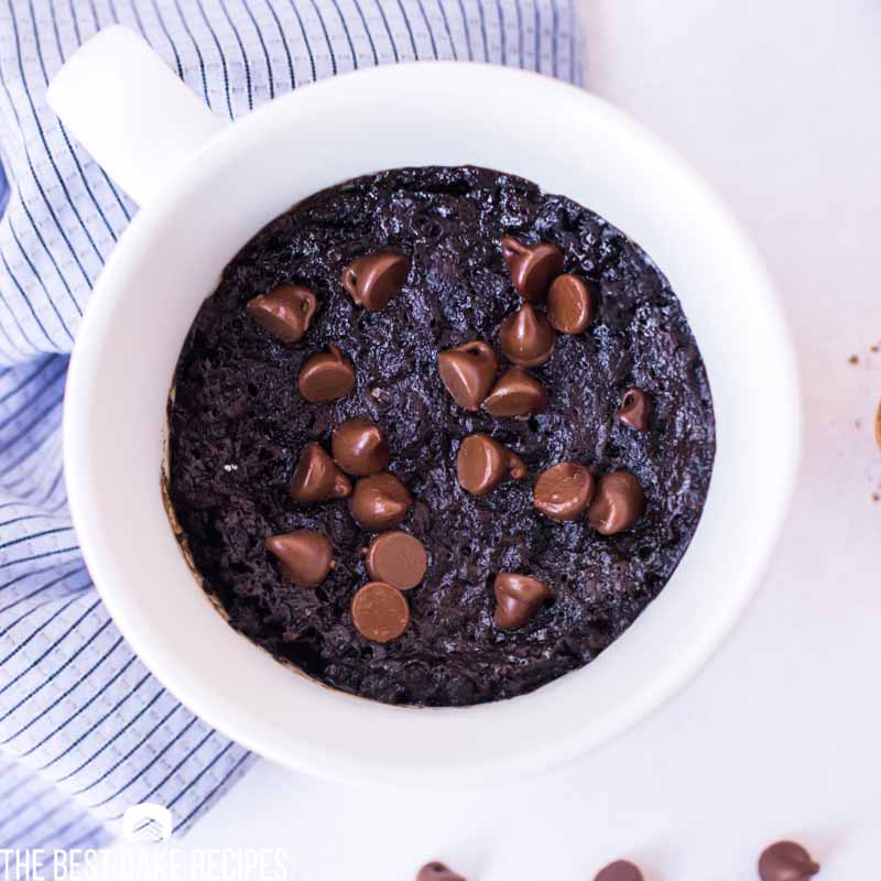 fudgy chocolate mug cake in white mug