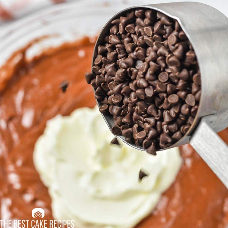 sour cream and mini chocolate chips in cake batter