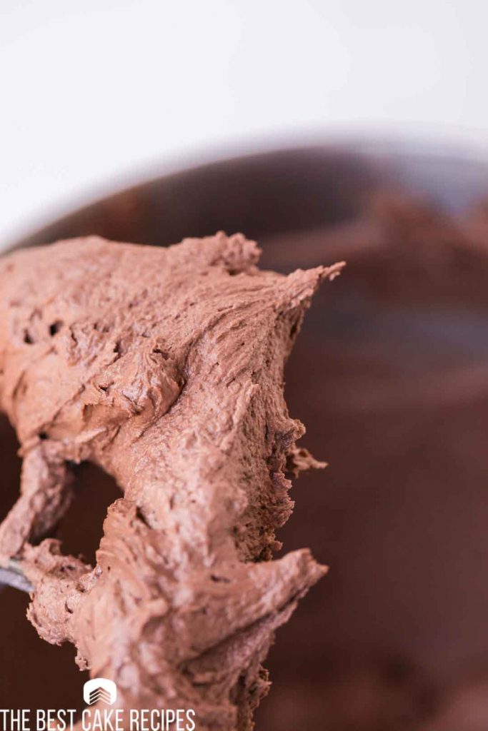 chocolate frosting on a stand mixer paddle