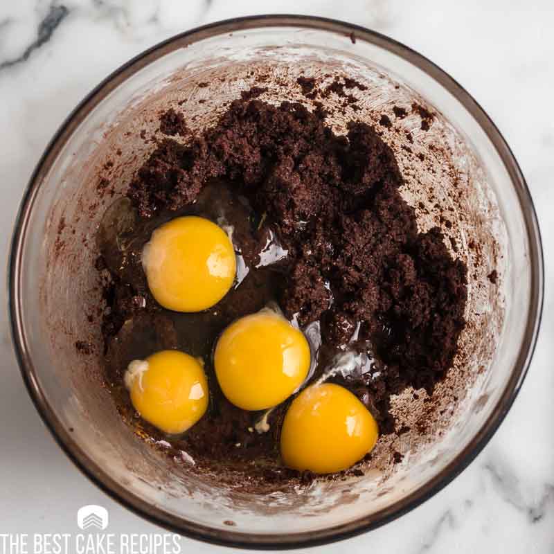 chocolate cake batter with 4 eggs
