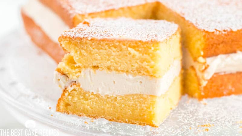 slice of twinkie cake with cream filling