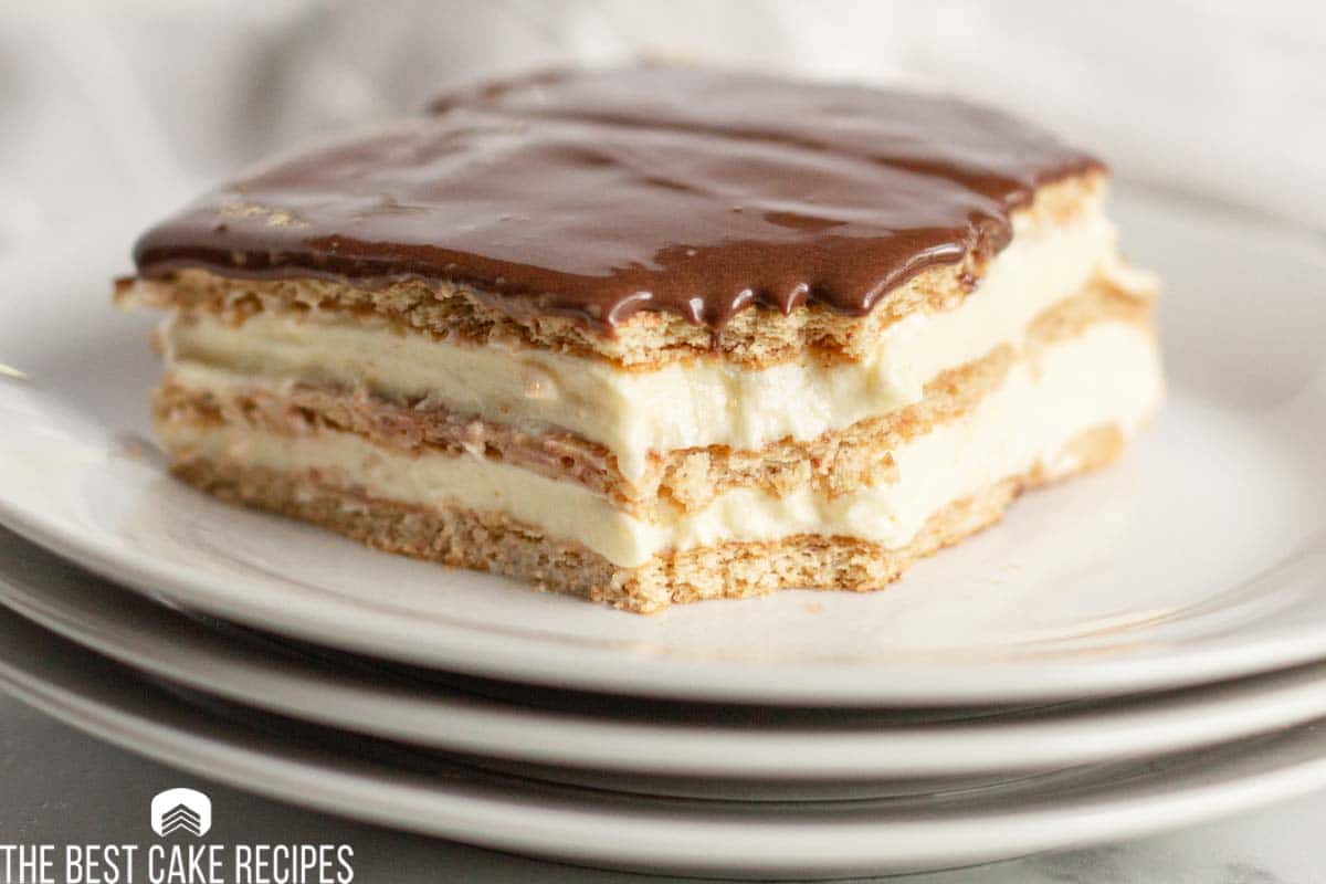 piece of chocolate eclair cake on a plate