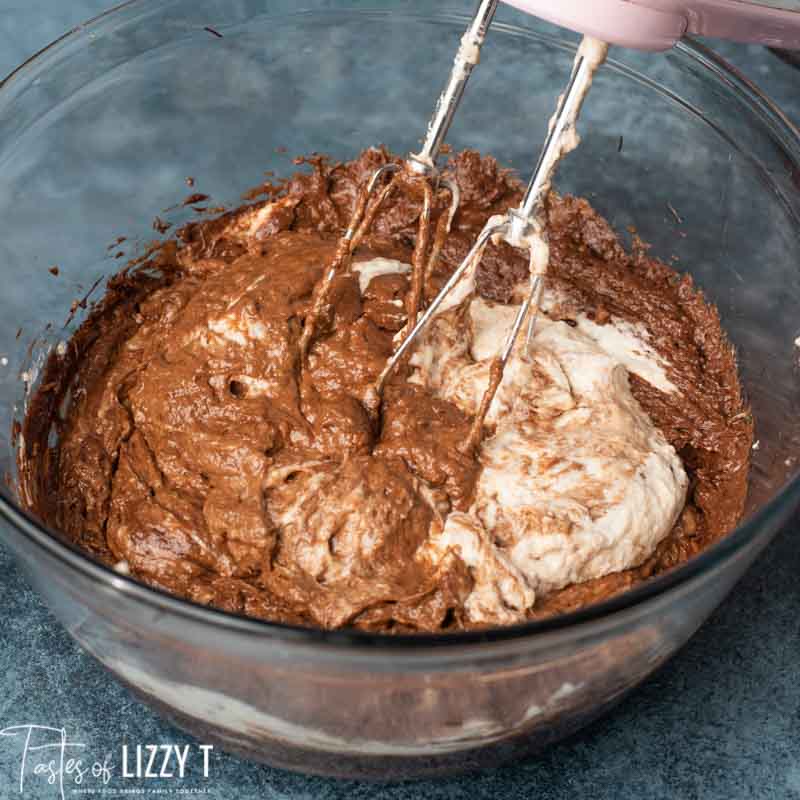 mixing Sourdough chocolate cake