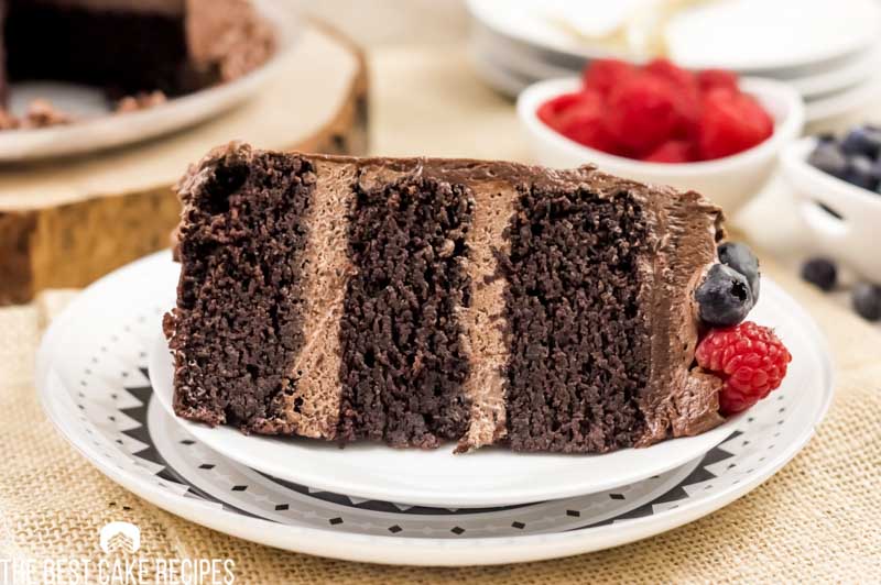 slice of keto chocolate cake on a plate