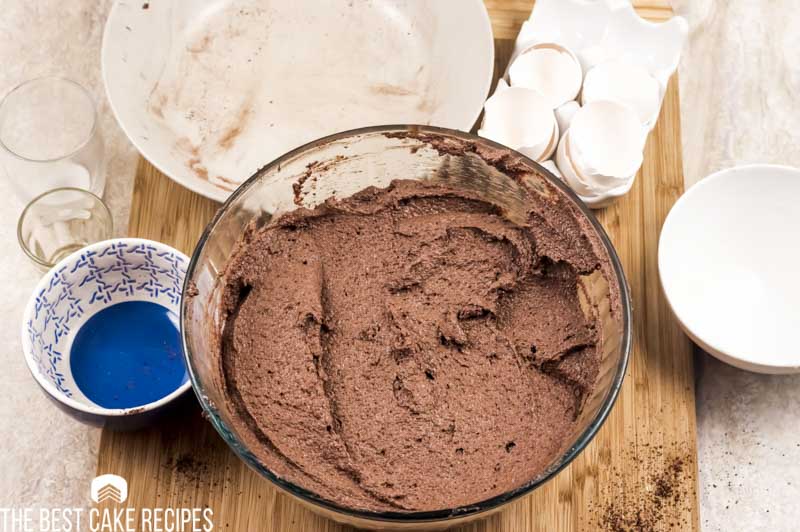 keto chocolate cake batter in mixing bowl