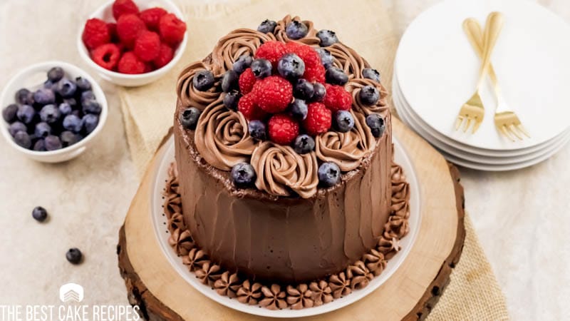 chocolate cake decorated with fresh berries