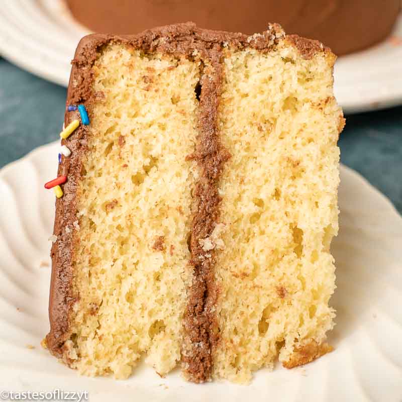 slice of yellow cake on a plate