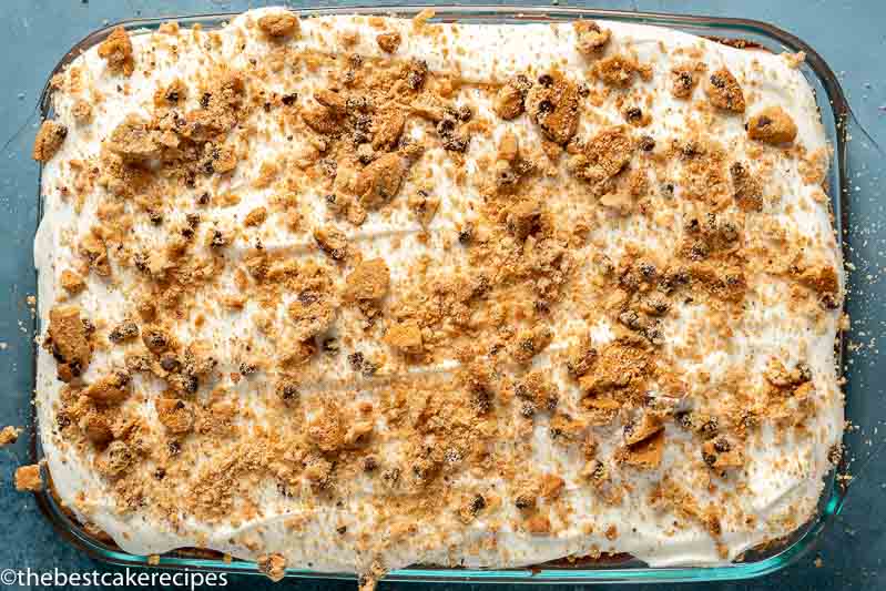 overhead view of chocolate chip icebox cake