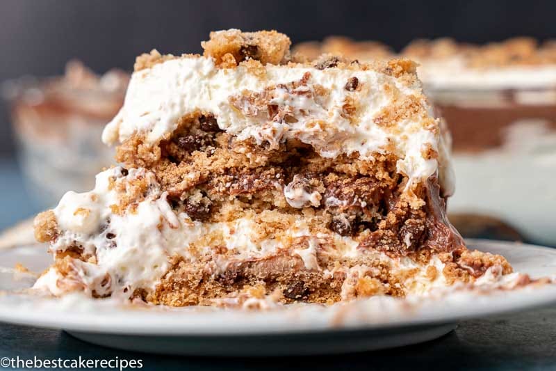 piece of chocolate icebox cake on a plate