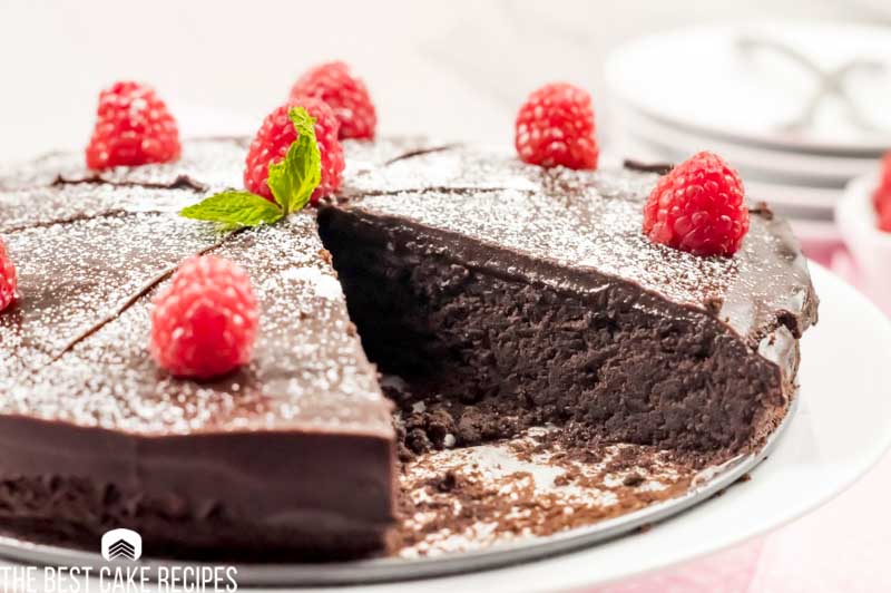 chocolate cake with raspberries on top