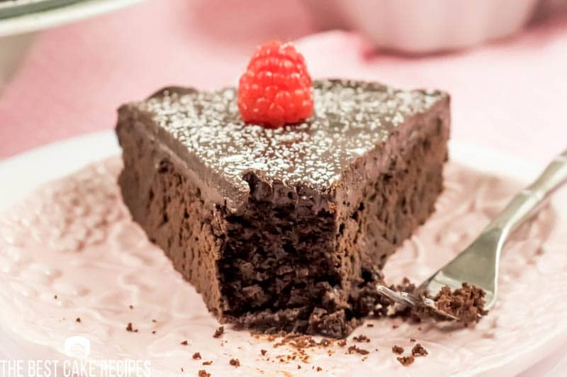low carb fudge cake with a bite out of it