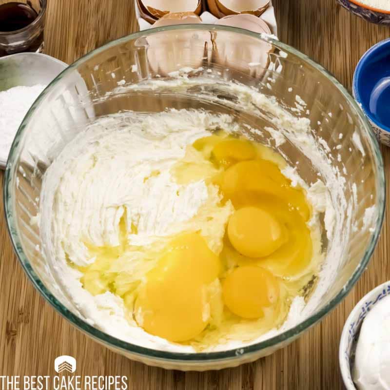 eggs on top of creamed butter and sugar