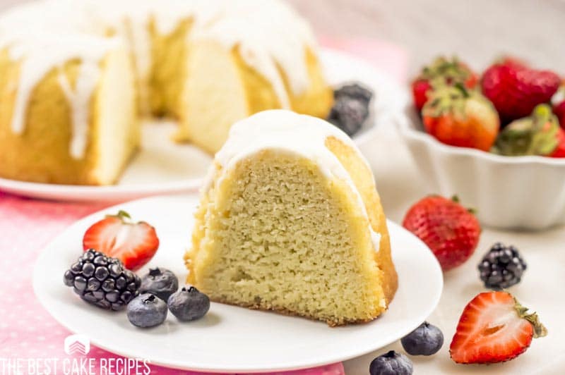 glazed keto vanilla bundt cake with berries