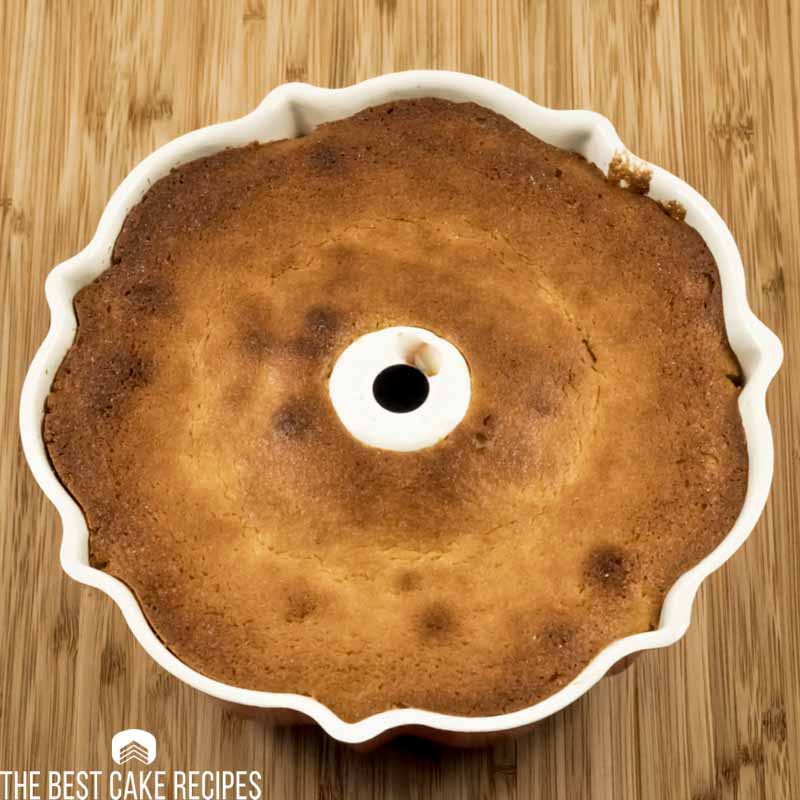 baked keto vanilla bundt cake in the pan