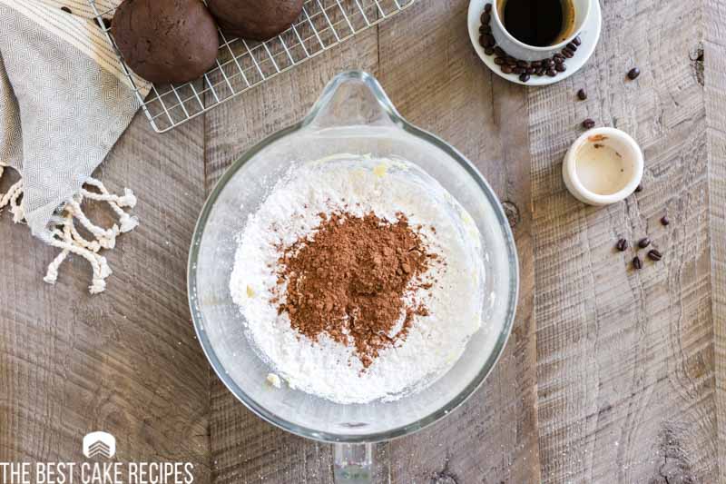 powdered sugar and cocoa powder in a mixing bowl