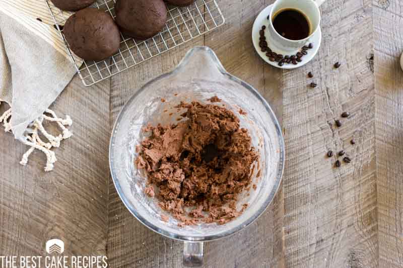 mixing bowl with mocha buttercream