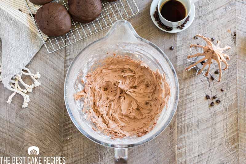 mixing bowl with mocha icing