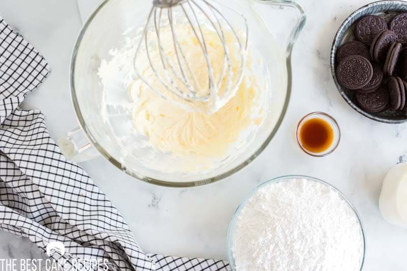 creamed butter in mixing bowl
