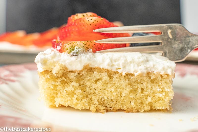 slice of sheet cake on a plate