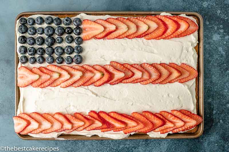 overhead view of patriotic sheet cake