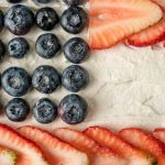 blueberries and strawberries in flag pattern on cake