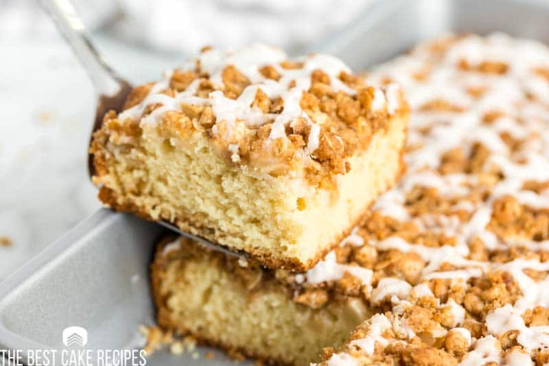 apple crisp cake on a spatula