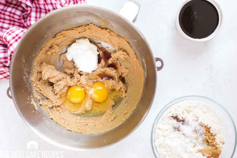 eggs, sour cream in cake batter