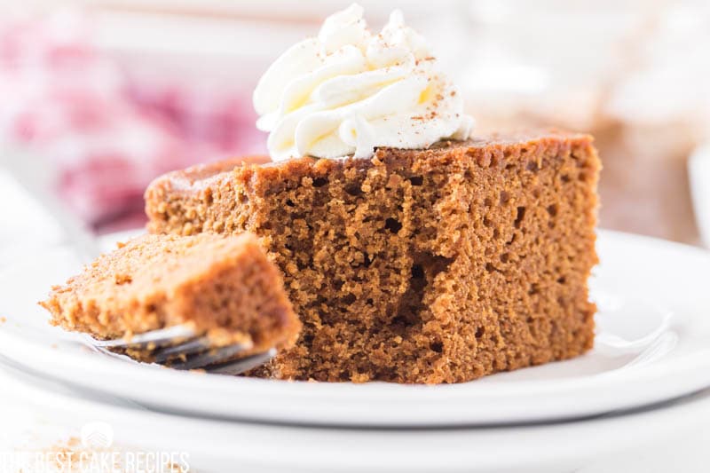 gingerbread cake with a bite on a fork