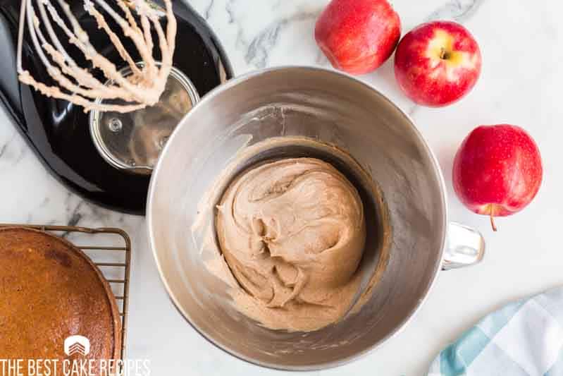 apple butter frosting in a mixing bowl