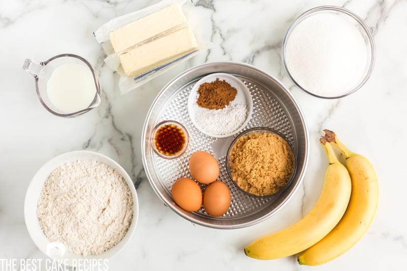 ingredients for banana upside down cake