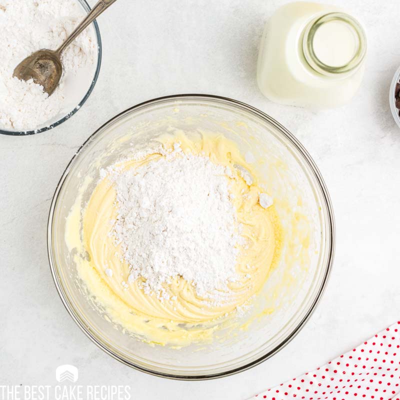 mixing flour into creamed butter