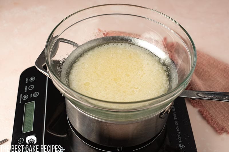 sugar and egg whites in a mixing bowl